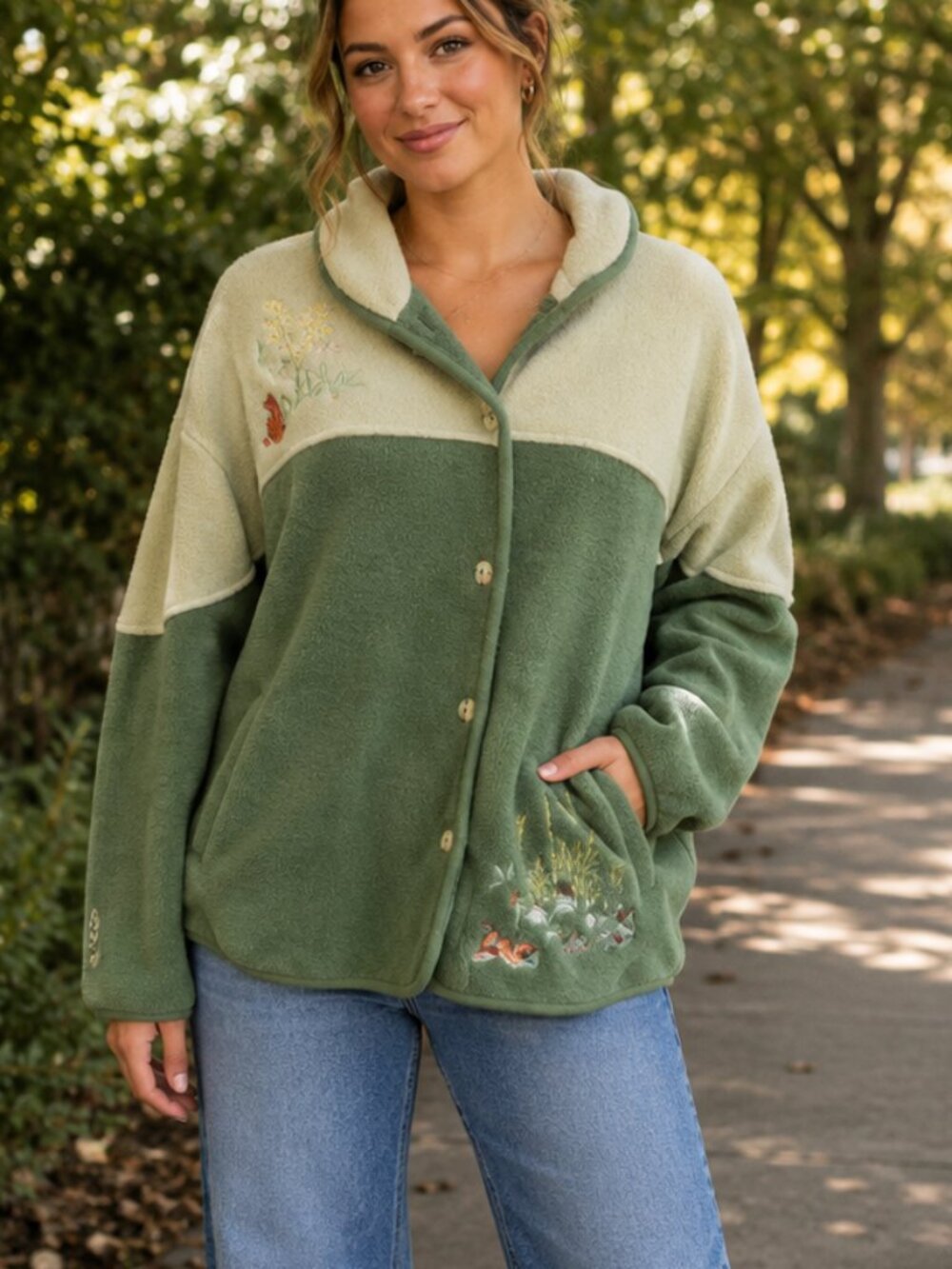 Tabi International Cottage-core Embroidered cat Cardigan Sweater Size large